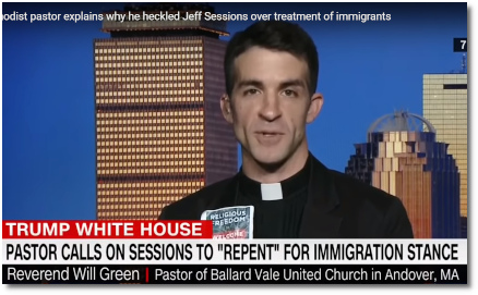Methodist Pastor Will Green of Andover, MA talks about confronting Jeff Sessions with scripture (30 Oct 2018)